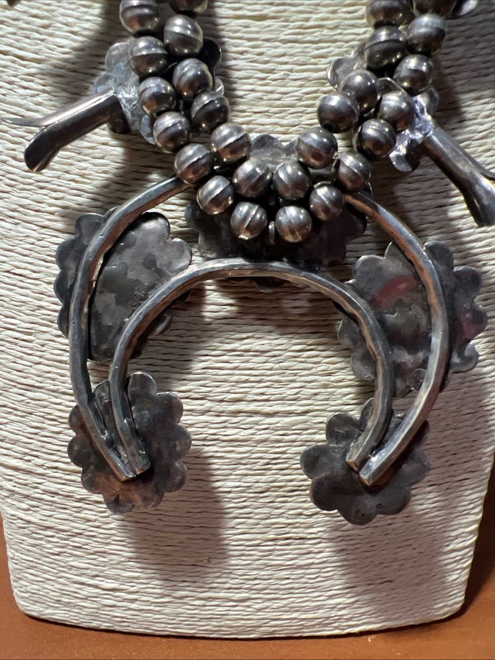 Vintage 60s Navajo Bisbee Turquoise .925 Silver Squash Blossom 24”Necklace 220g - Picture 11 of 14